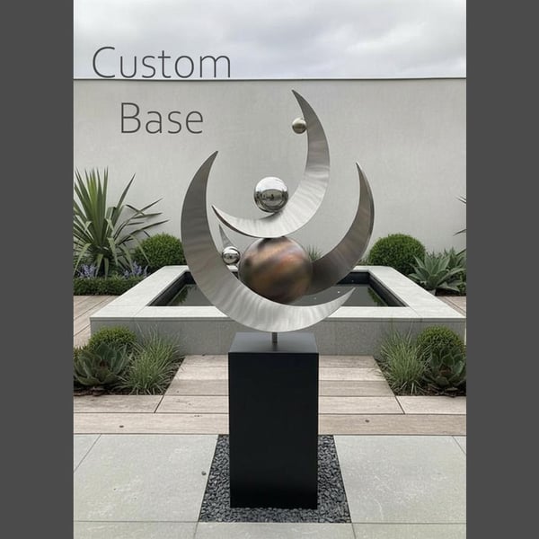Lunar Symphony Stainless Steel Garden Sculpture – Modern Celestial Outdoor Art 