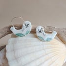 Handmade Stoneware Porcelain Ceramic Seal Hoop Earrings with Sterling Silver 