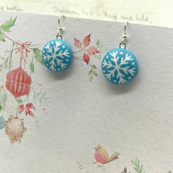 white snowflake fabric button earrings winter festive gift ideas