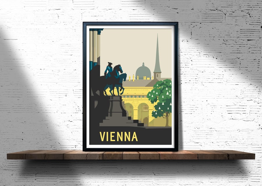 Viena retro travel poster, Vienna city art print, Austria travel poster