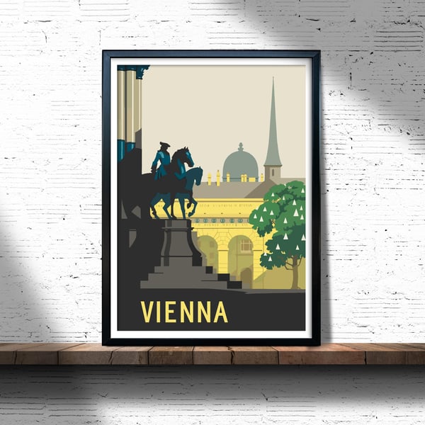 Viena retro travel poster, Vienna city art print, Austria travel poster