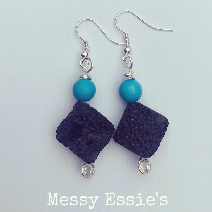 Turquoise and lava stone earrings