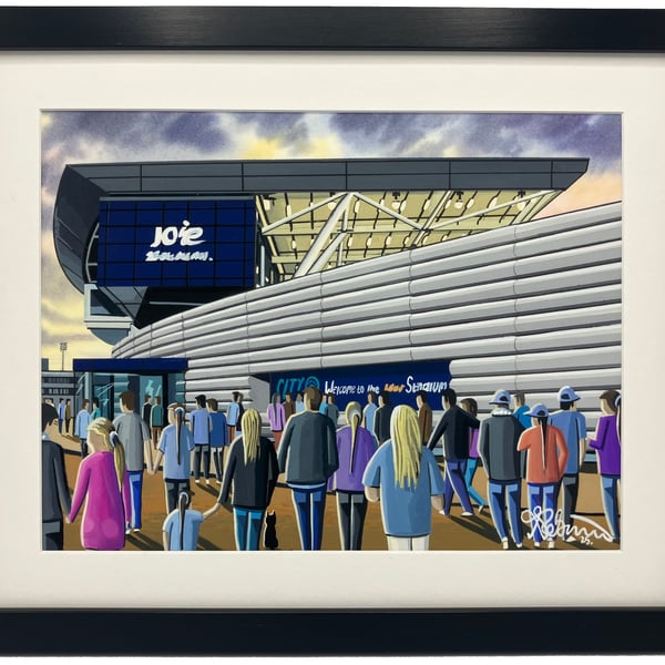 Manchester C Women. Academy Football Stadium City Art Print 14" x 11" Frame 