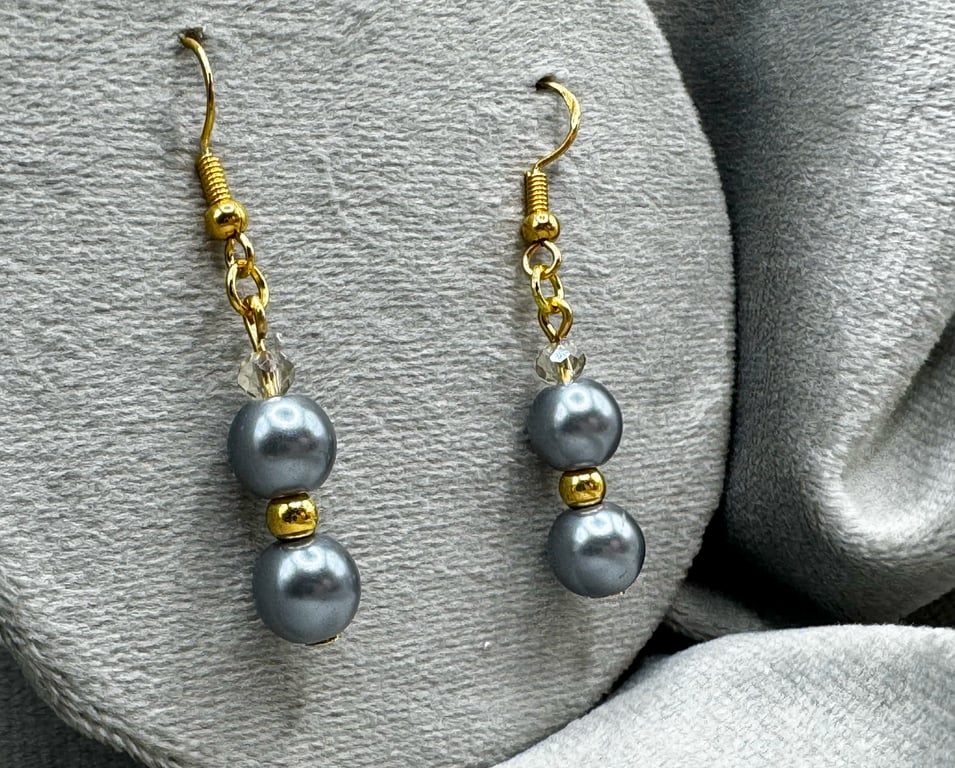 Grey and Gold beaded earrings 