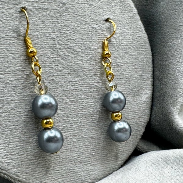 Grey and Gold beaded earrings 