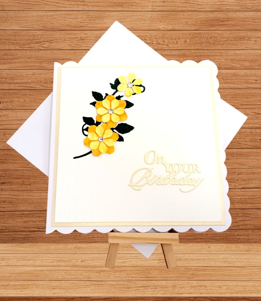 Delightful yellow floral handmade birthday card