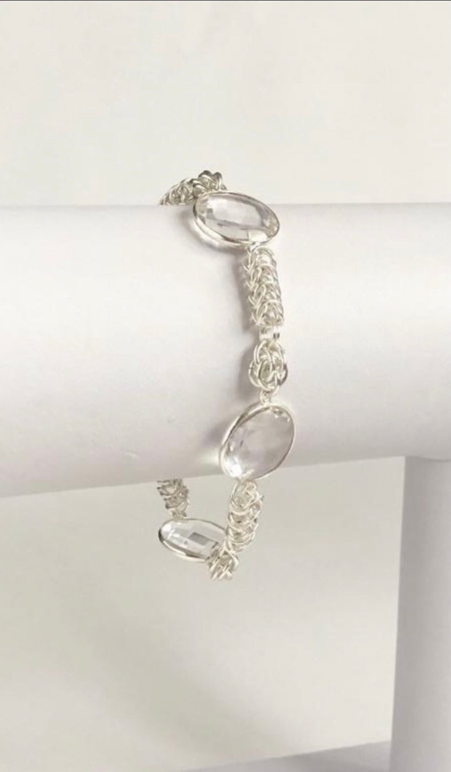 Sterling Silver Clear Quartz Chainmaille 7 and a Half Inch Bracelet 