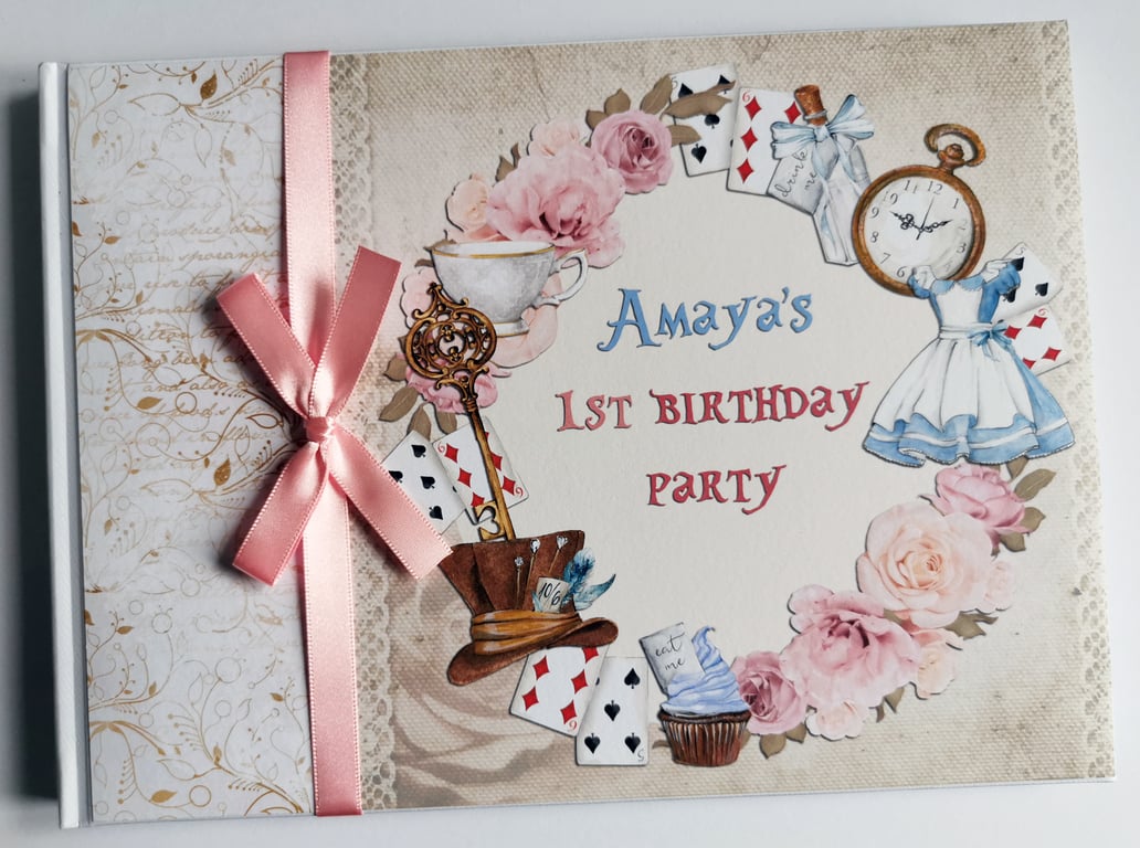 Alice in Wonderland Birthday Guest Book, vintage Alice in Wonderland
