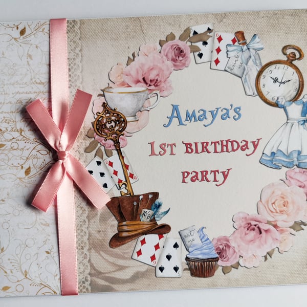  Alice in Wonderland Birthday Guest Book, vintage Alice in Wonderland