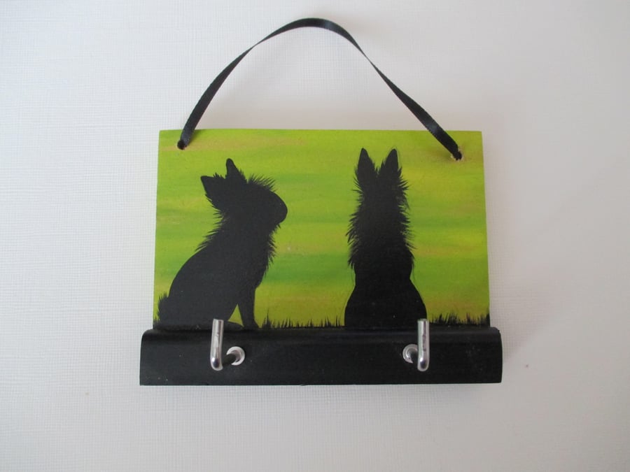 Bunny Rabbit Painting Key Rack Holder 2 Hooks S... - Folksy