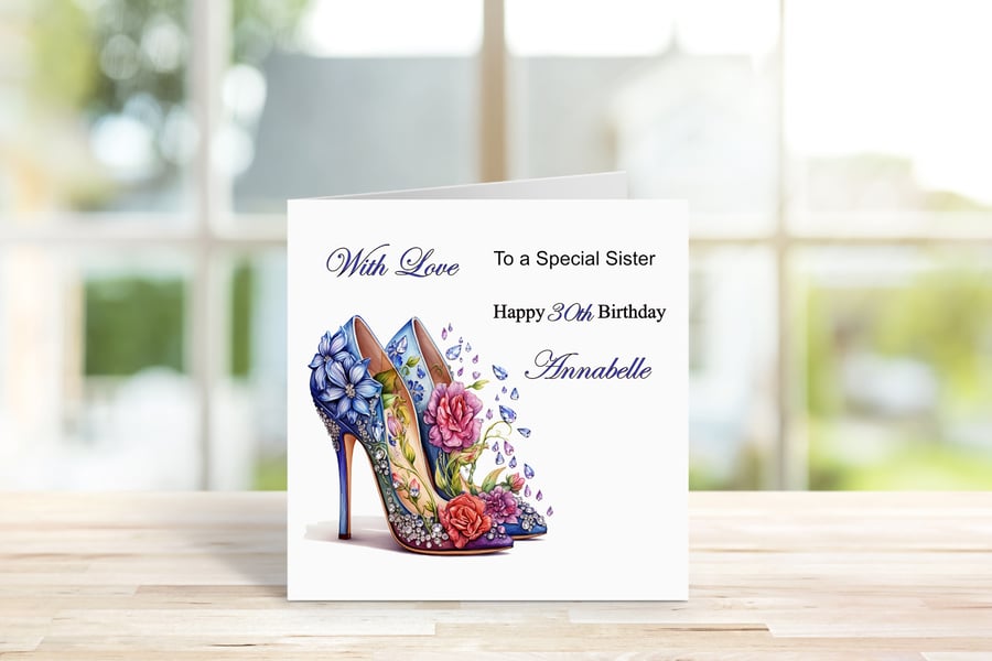 Personalised Elegant High Heels Printed Greeting Card. Design 8