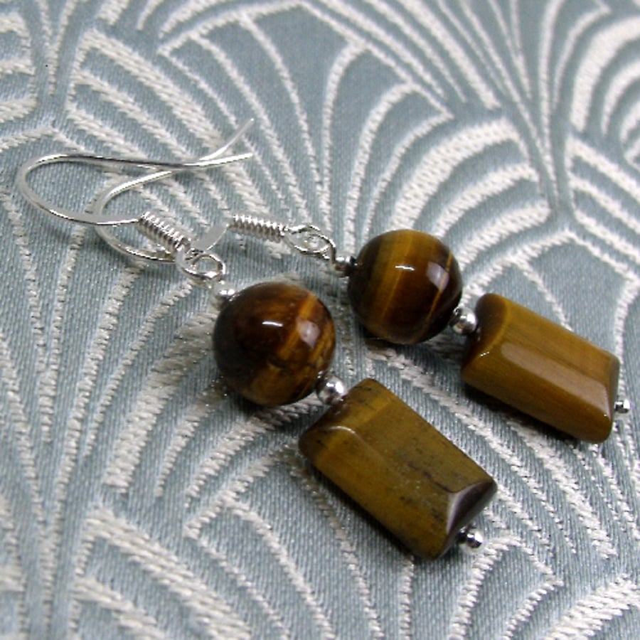 Tigers Eye Earrings, Short Dangle Earrings, Bro... Folksy