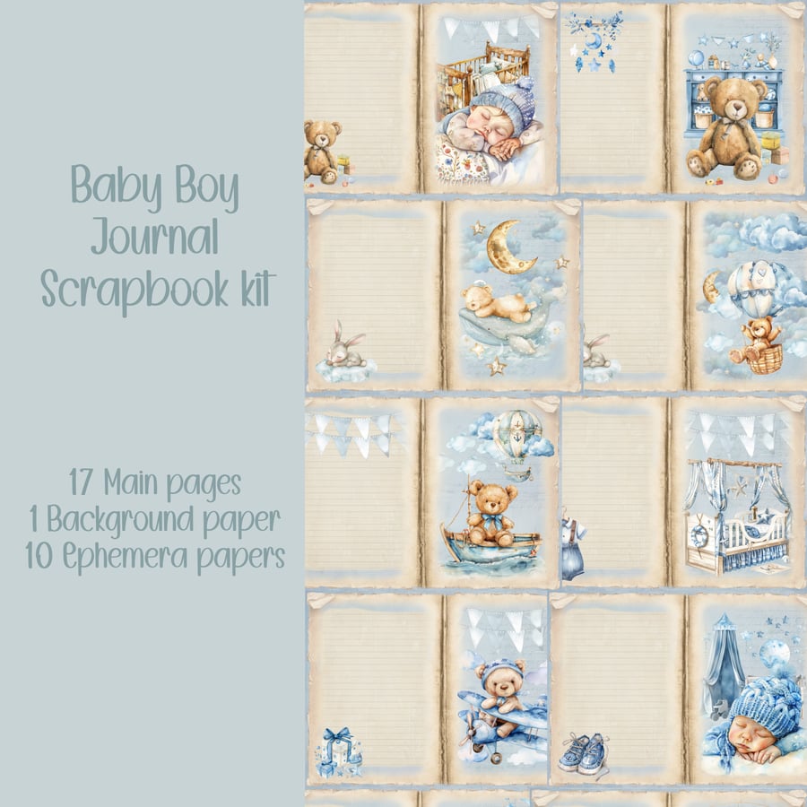 Baby Boy kit Scrapbooking, Ephemera, Journal, Digital Download