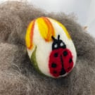 Felted Easter Egg, Needle Felt Easter Decoration, Ladybird and flower