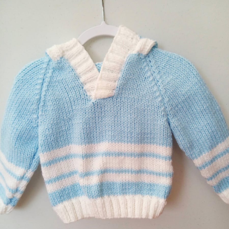 Child's Blue and White Striped Hooded Jumper, Children's Gift Idea