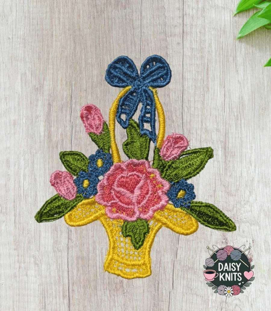Colorful Flower Basket Free Standing Lace Brooch
