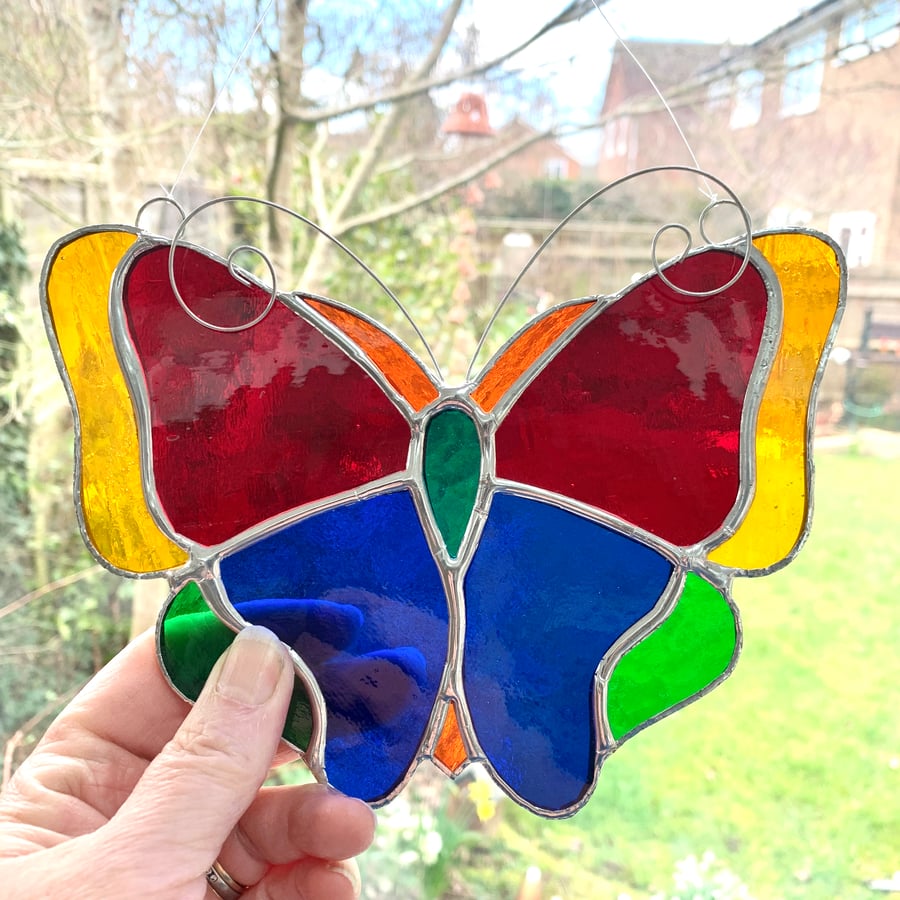 Stained Glass Large Butterfly Suncatcher - Handmade Decoration - Multi