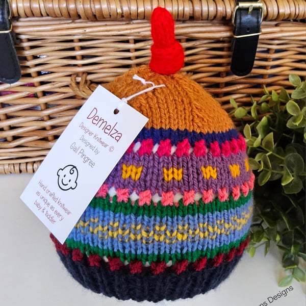 Designer  Baby Knotted Fairisle Hat 9-18 months size 