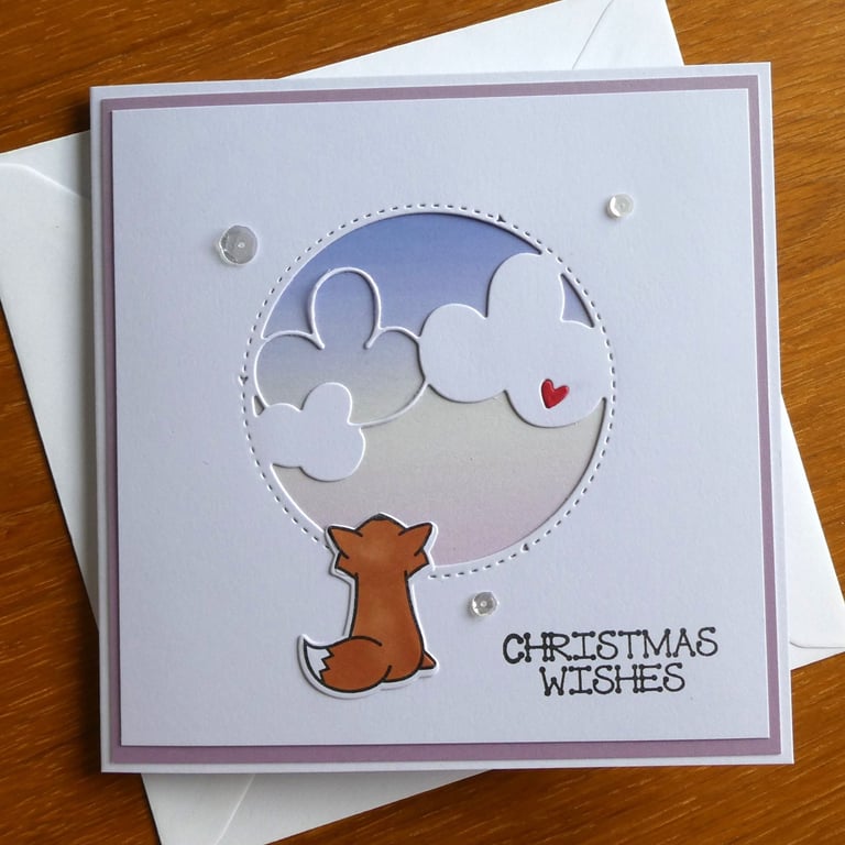 Christmas Wishes Card - Fox With Northern Lights Sky
