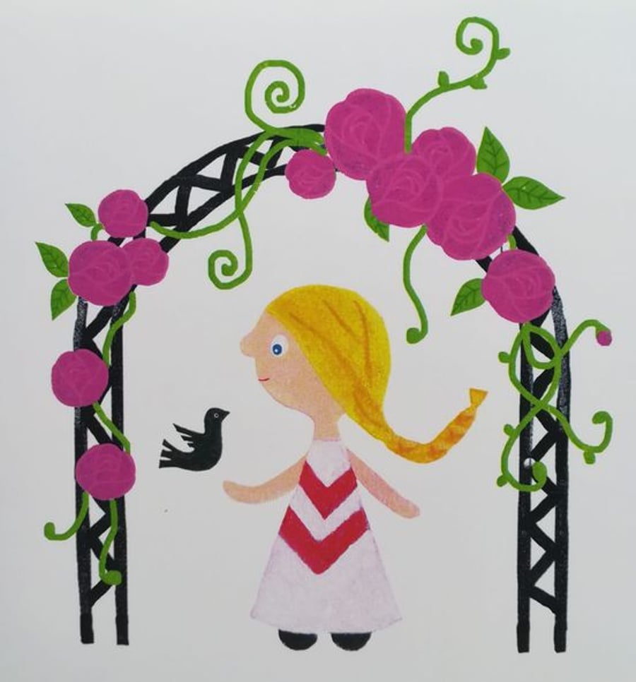 Rosie Little Girl and Bird Greetings Card