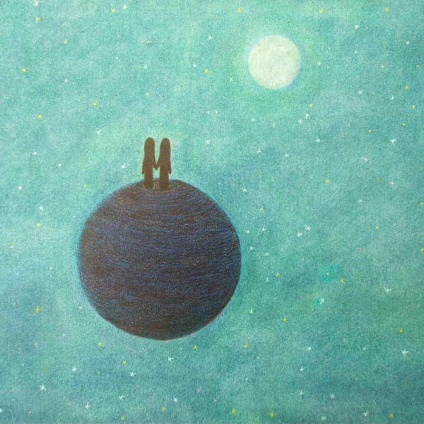 Valentines Card, Romantic Space Moon Stars Card, Spiritual Love Art, Lesbian Gay