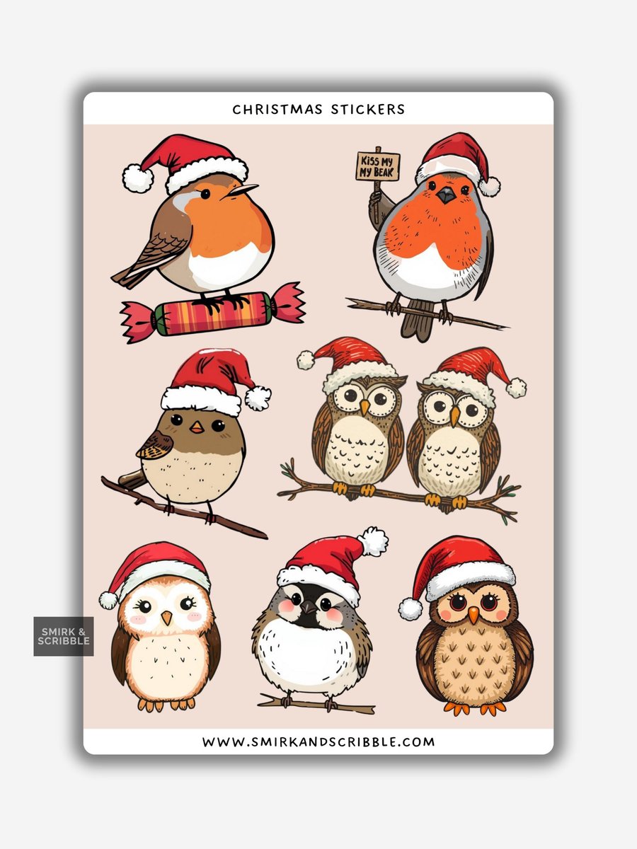 Funny Christmas Sticker Sheet - Cute Xmas Birds