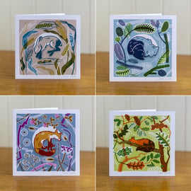 All four Sleeping Animal cards, blank inside