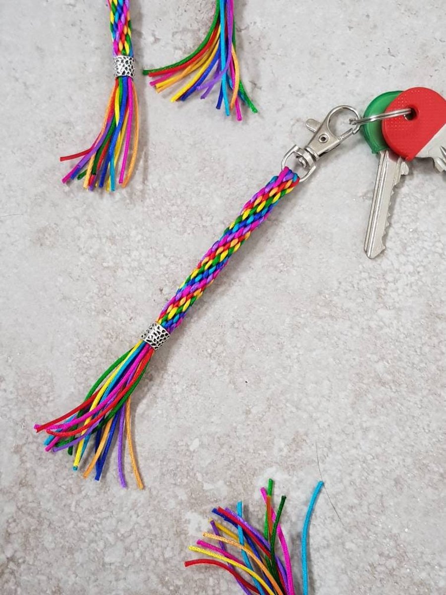 Rainbow Tassel Keychain, Rainbow Keyring
