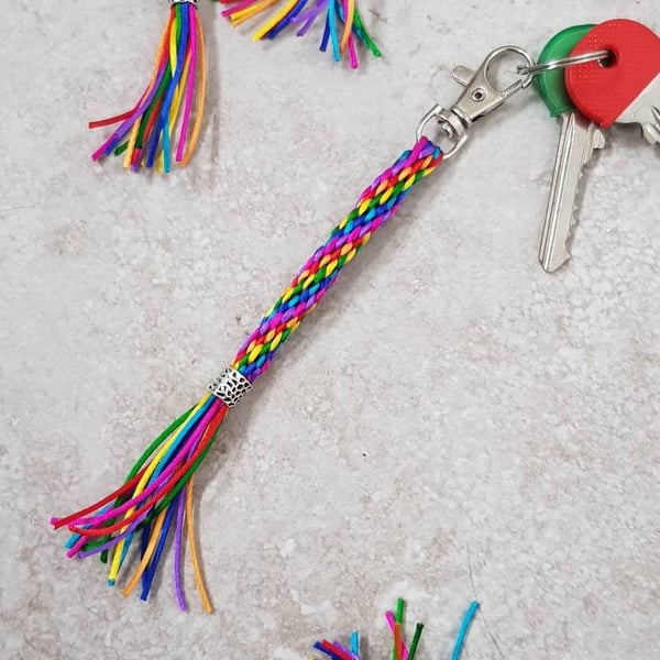 Rainbow Tassel Keychain, Rainbow Keyring