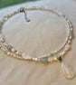 Handmade Aventurine and Quartz Double Strand Necklace with Pink Teardrop Pendant - Image 3