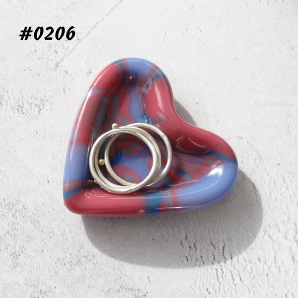 Pink & blue heart shaped fused glass ring dish, 5cm approx (0206)