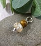 Golden Glass Bead Pendant, Sterling Silver with Tiger's Eye - Chain is Optional