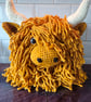 Highland Coo Crochet Cushion GOLD