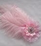 Pale Rose Pink & Silver Ostrich Feather Regency Style Headpiece Fascinator