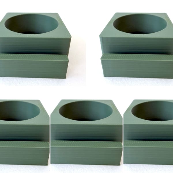 Five green tea light display stands for fused glass panels - 4mm slot