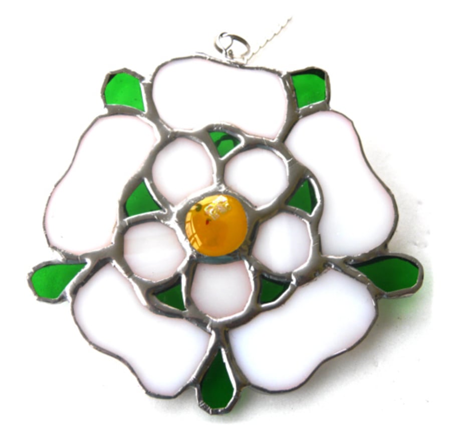 SOLD Yorkshire Rose Suncatcher Stained Glass 070
