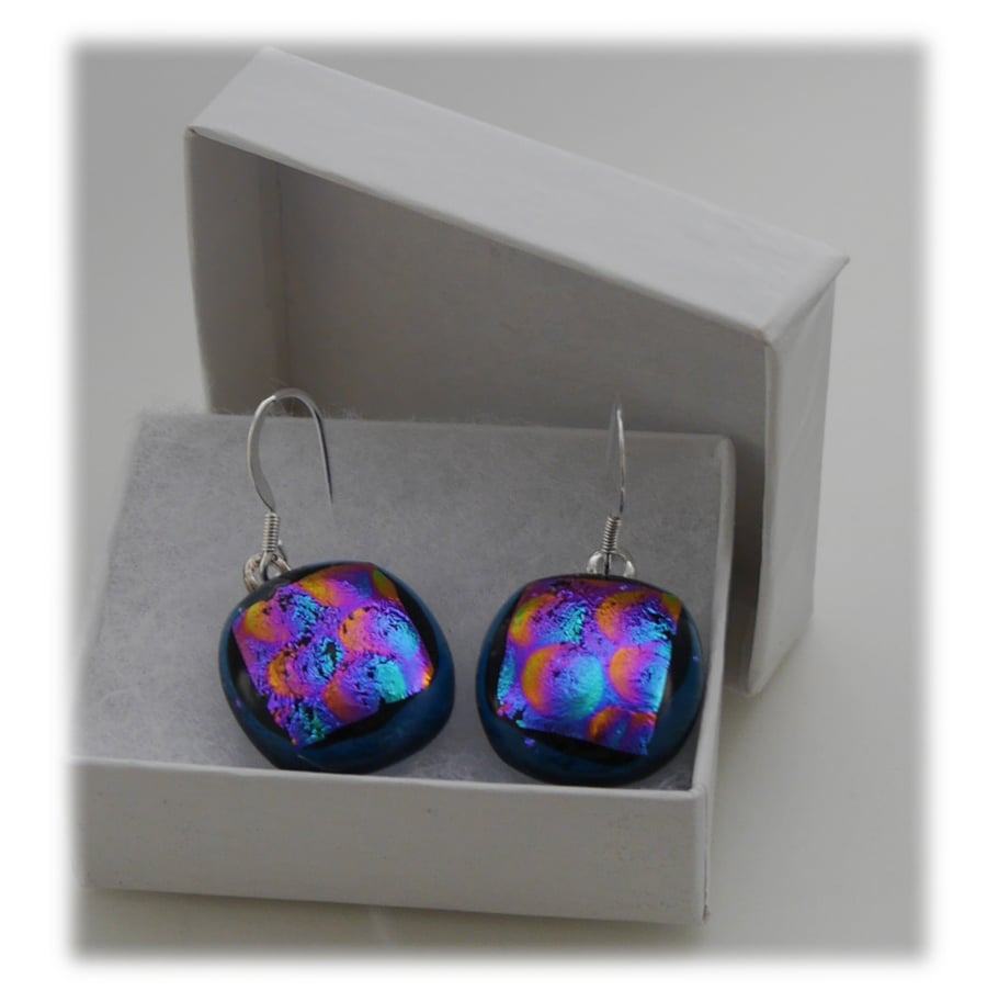 Handmade Fused Dichroic Glass Earrings 172 Turquoise Multcolour