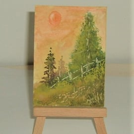 original art, watercolour aceo atc landscape painting ( ref F 577)