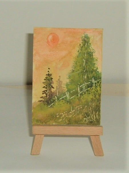 original art, watercolour aceo atc landscape painting ( ref F 577)