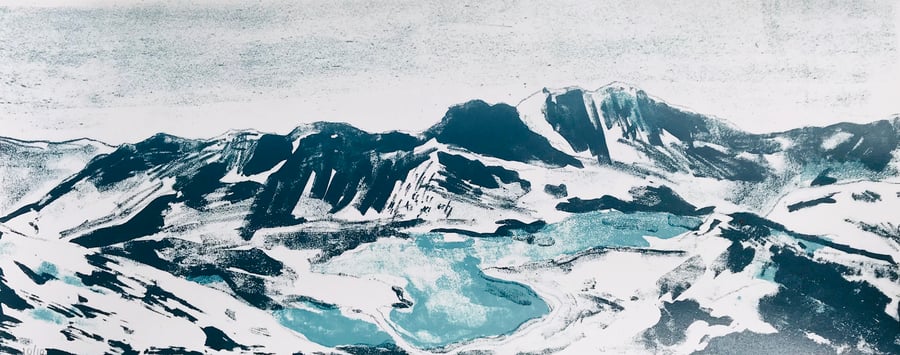 MINERS WALK, SNOWDONIA. Handprinted stone lithograph.