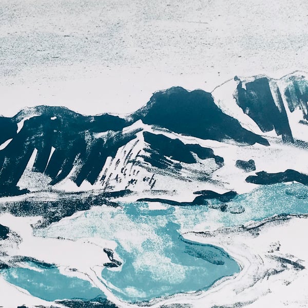 MINERS WALK, SNOWDONIA. Handprinted stone lithograph.