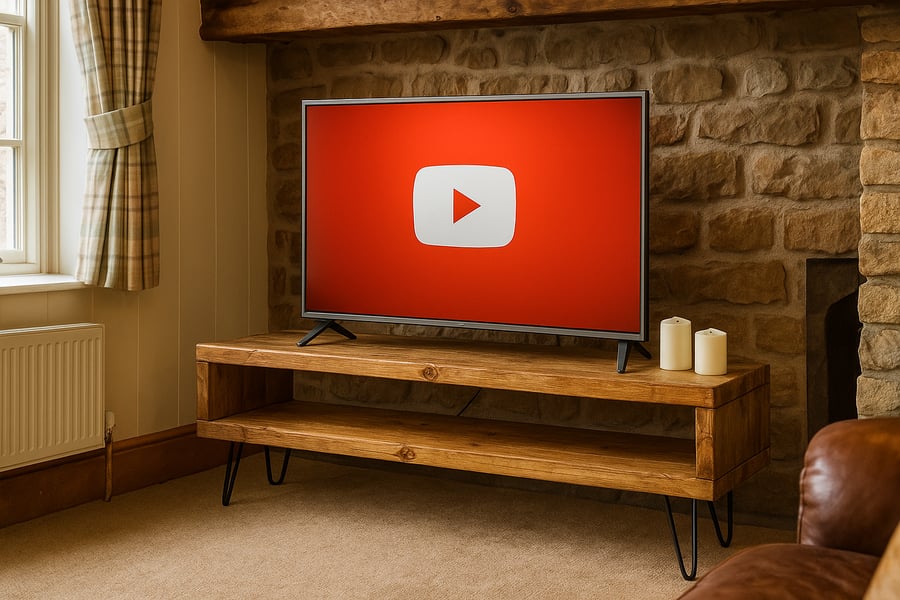 Rustic Wooden TV Unit With Metal Hairpin Legs