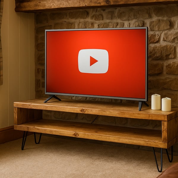 Rustic Wooden TV Unit With Metal Hairpin Legs