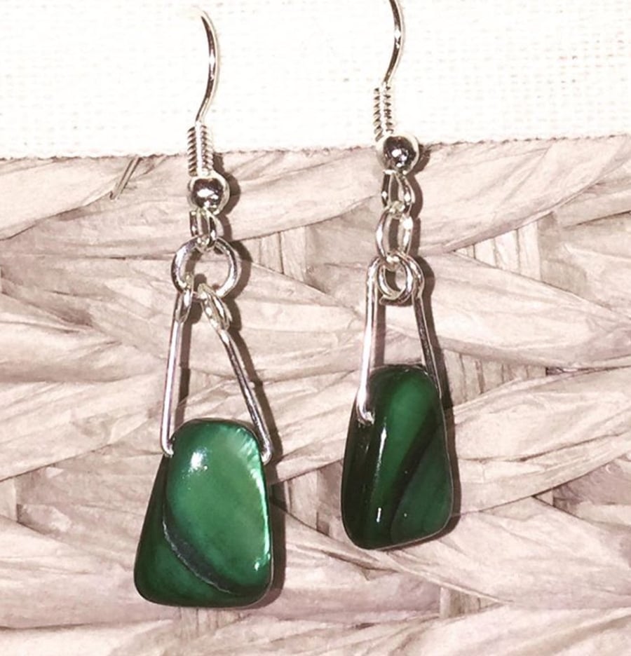 Green Abalone drop earrings on 926  sterling silver hooks