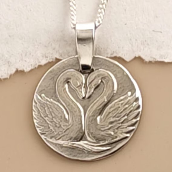 Gemini Sterling Silver Necklace Zodiac Twin Swans Disc Pendant 17mm Gift Uk
