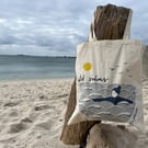 'Wild swims' screen printed cotton reusable tote bag