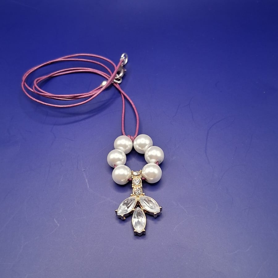 Hand Crafted Unique Necklace - Pearl and Diamonte Pendant