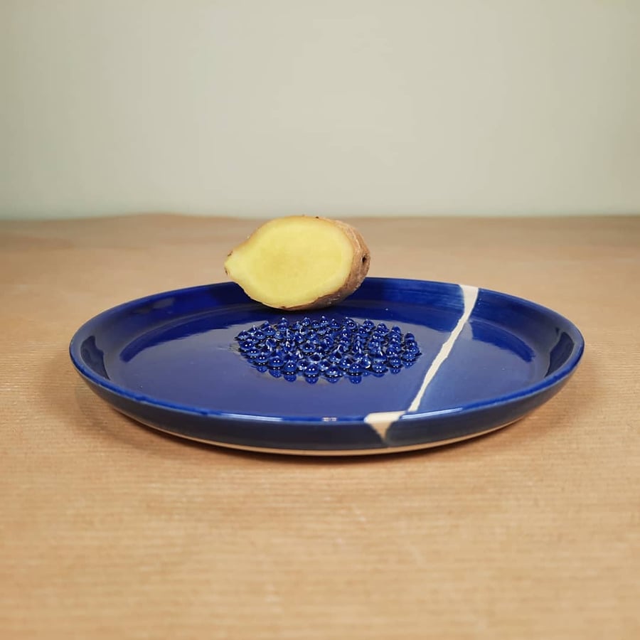 Ceramic ginger grater - glazed in cobalt blue