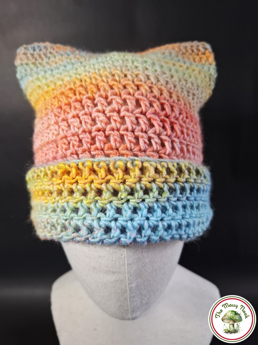 Cat Ear Beanie. Pastel Cat Hat. Cosy and Soft. Crochet Cute. The Mossy Nook.