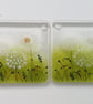 Dandelion set of two coasters, fused glass, barware, home decor, patio decor, fe - Image 5